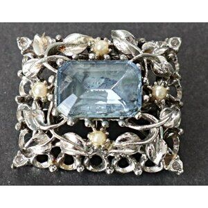 Vintage Coro Brooch Seed Pearls Blue Mid Century